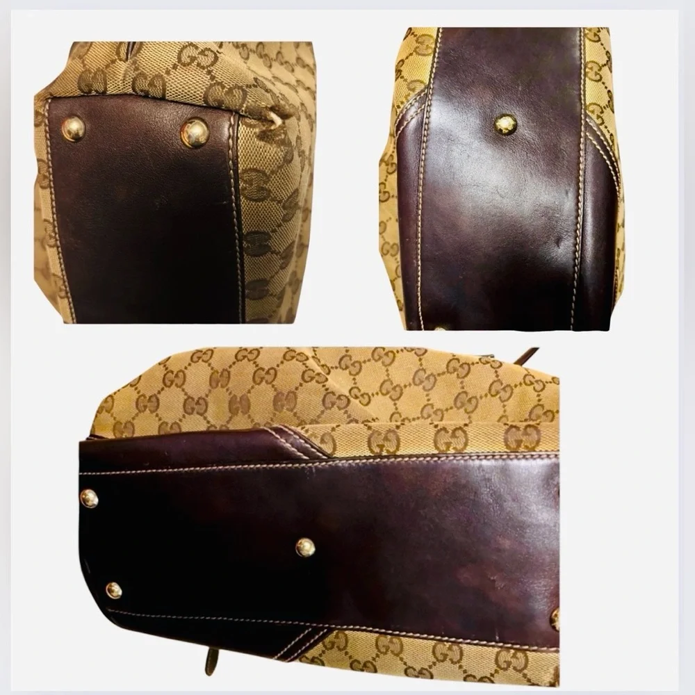 GUCCI Canvas Leather Monogram Shoulder Bag, Vintage. EUC - Picture 7 of 11